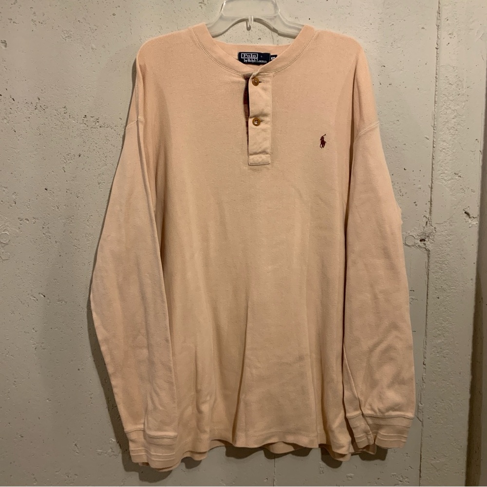 Ralph Lauren Beige Long Sleeve Henley Shirt Mens Size XXL 100% Cotton Pullover